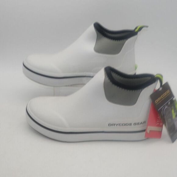 NEW Dry Code Men's 8 Deck Fishing Rain Ankle Boots Waterproof Pull On White - Picture 1 of 10